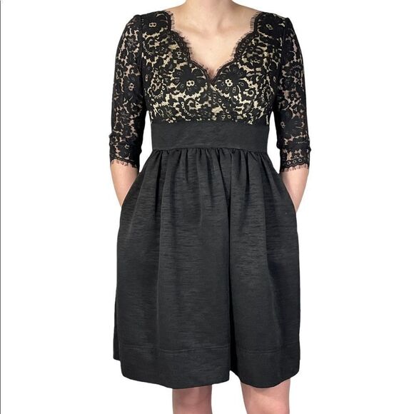 Eliza J Black and Cream Lace Mini Dress - Picture 1 of 9